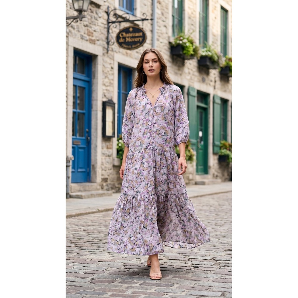 Pinch Women's M Drop Waist Maxi White Floral Boho Cottage Dress